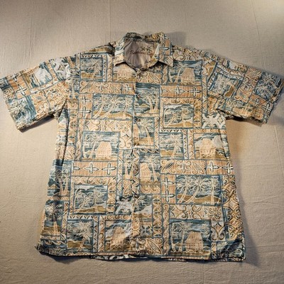 Vintage Bamboo Cay Hawaiian Camp Shirt Mens L Cotton Aloha Tiki Palm Tree