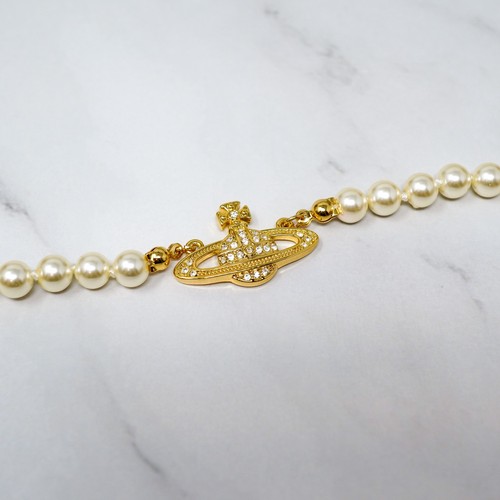 Vivienne Westwood Gold Tone Mini Bas Relief Pearl Orb Choker Necklace - 40cm - Picture 3 of 6