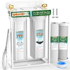 External RV Dual Water Filter System Reduce Chlorine and Odor, Camping Water Fil