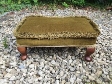 Vintage Green Velvet Upholstered Solid Wood Footstool 40cm X 27cm