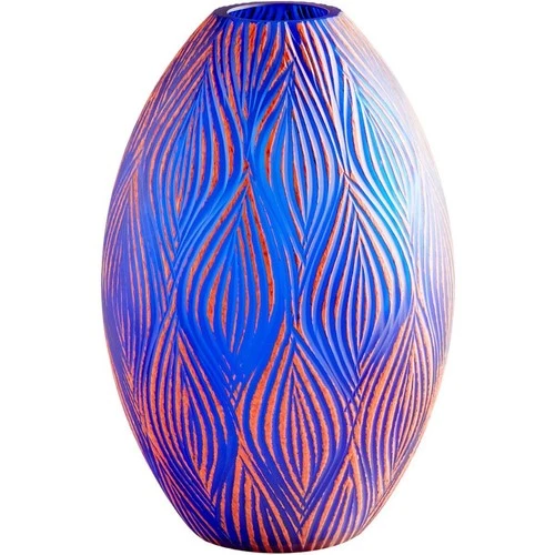 Cyan lighting - Fused Groove - Large Vase - 7.25 Inches Wide by 12.75 Inches - Picture 1 of 3
