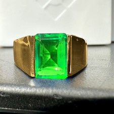 Green Emerald Gemstone Ring With 925 Sterling Silver Men's Gold Plated Ring