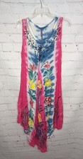 True Rock Womens Free Size Sleeveless Embroidere Tie Dye Floral Dress Cover-up
