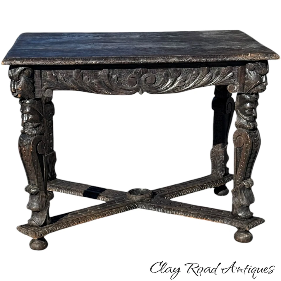 Antique 1800s carved black forest baroque Rennaissance table Carved Victorian - Image 2 of 4