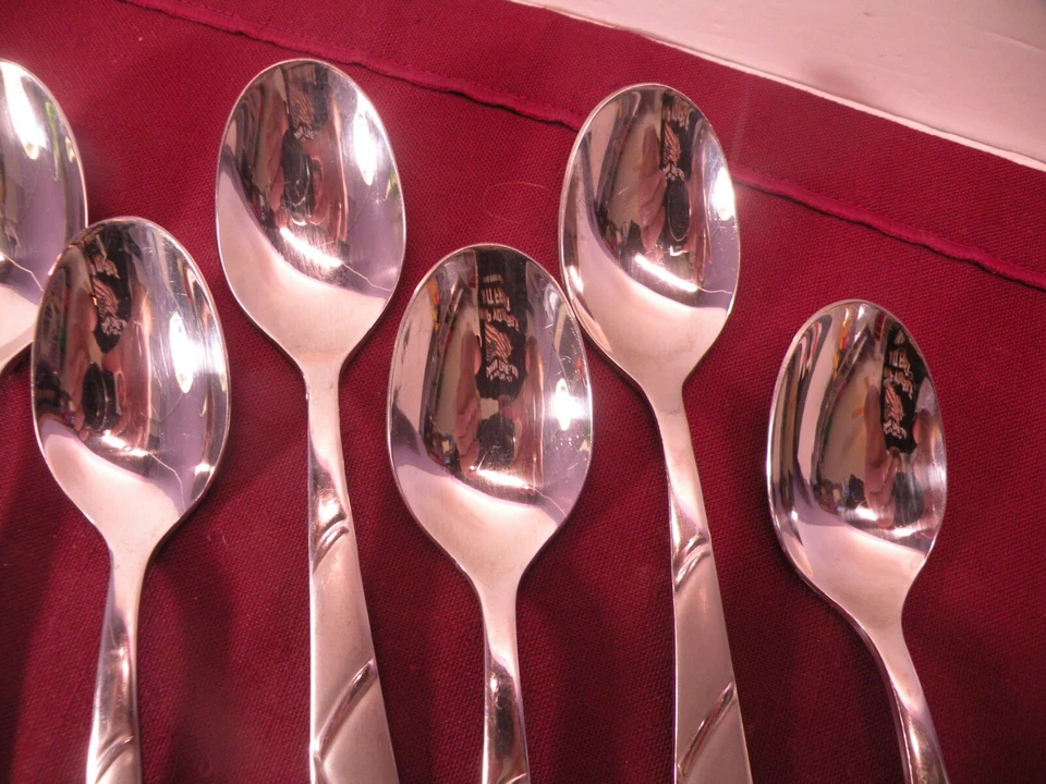 Set of 8 Cambridge Stainless Steel Flatware Teaspoons Kara Sand 7" - Image 3 of 4