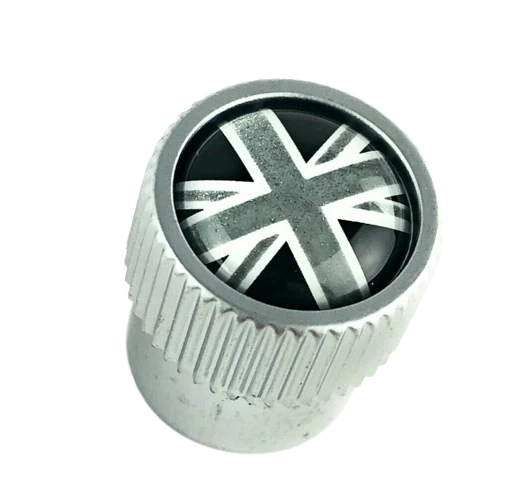 Tapas de vástago de válvula de rueda de neumático Land Rover plateadas + negras Union Jack OEM VPLRW0153 Foto 3 de 3