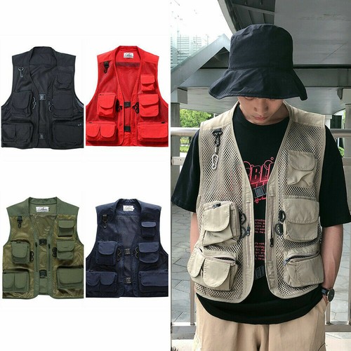 Womens Men Mesh Utility Vest Jacket Waistcoat Fishing Gilet Multi Pocket Classic - Picture 2 of 17