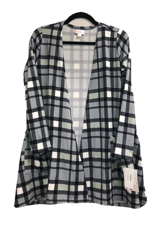 NWT Small LuLaRoe PLAID Caroline In Shades of Black, Gray, White & Mint