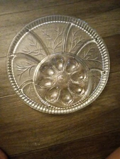 Vintage Indiana Glass Deviled Egg/Relish Platter Tree Of Life Clear Glass 13”
