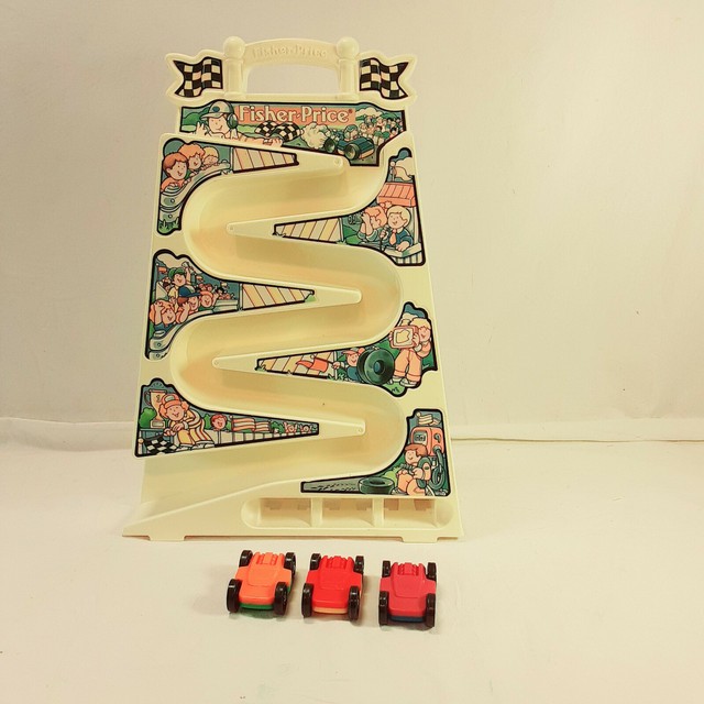 Vintage 1991 Fisher Tumbling Racers Race Car Track 2053 Toy With 3 Cars