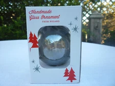 NIB Zorza Handmade Mouthblown Glass Ball 3" Ornament Poland Silver/Grey in Box