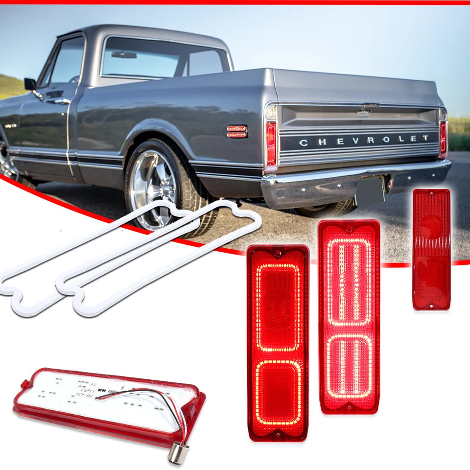 Pair LED Brake Tail Lights For 1967-1972 Chevrolet GMC Fleetside Pickup Truck - Image 2 of 4
