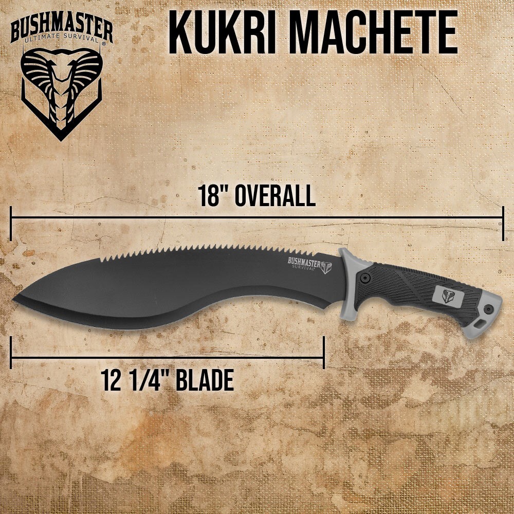 Bushmaster Kukri Machete Knife with Nylon Sheath | Sawback Blade