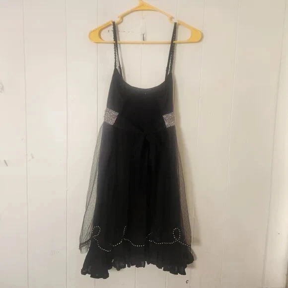 Free People Black Beaded Strappy Babydoll Mini Dress Sz 8 New Years Eve - Image 2 of 4