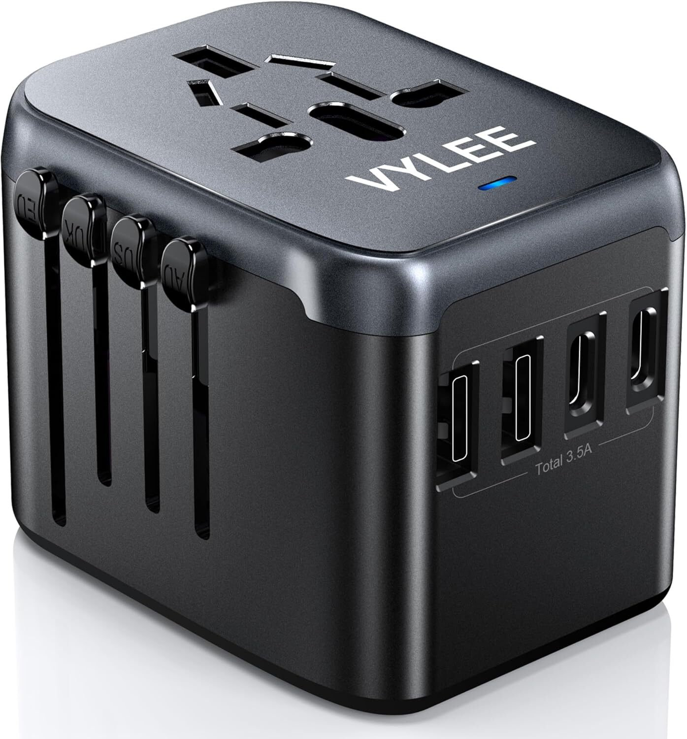 Universal International Power Travel Plug Adapter, 5 in 1 European Blak Grey