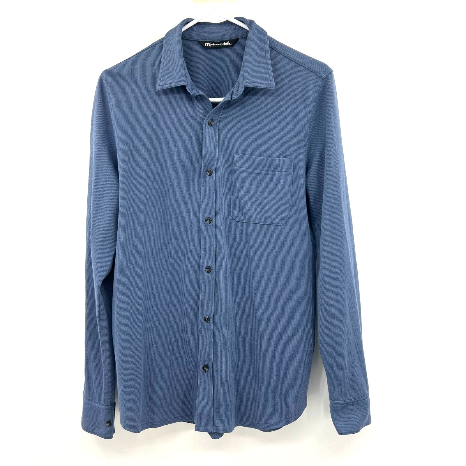 Travis Mathew Blue Ribbed Collared Button Front S… - image 1
