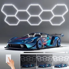 LED Hexagon Garage Light Dimmable Honeycomb LED Shop Light 8 Grid for Workshop