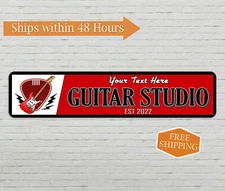 Custom Guitar Studio Decor Sign Personalized Musician Gift 4x18 104182002020
