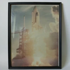 First Space Shuttle Launch Print Glass Framed 14.75"×11.75" 1980s Vintage Space