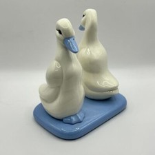 Vintage Ceramic Geese Figurines Duck Decor Blue Base Bird Lover Gift