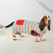 Wondershop Pet Pajamas Dog PJS Striped Back Flap Red Green Yellow Size Small