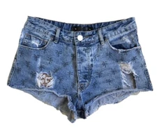 REVOLVE Animale Palm Tree Print Distressed Cut Off Denim Shorts Size Small $168