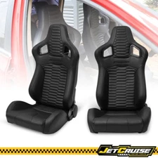 Universal Reclinable 2x Racing Seats + Dual Slider PU Carbon Leather Black