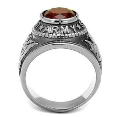 RING U.S. ARMY COLLEGIATE STYLE STAINLESS STEEL FINISH RED STONE