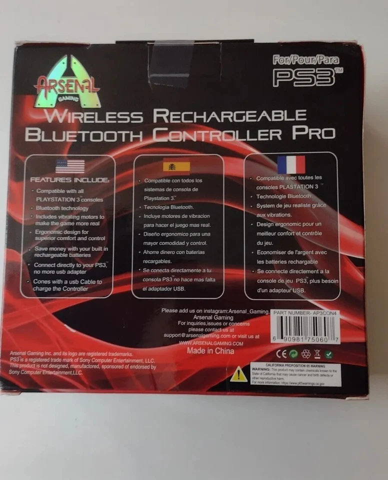 Controlador inalámbrico Bluetooth Arsenal PS3 negro nuevo en paquete nuevo en caja Foto 2 de 4