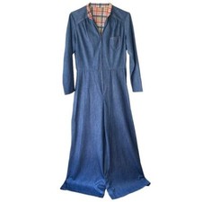 Vintage 70s Long Sleeve Zip Front Wide Sweep Bell Bottom Jumpsuit M/L