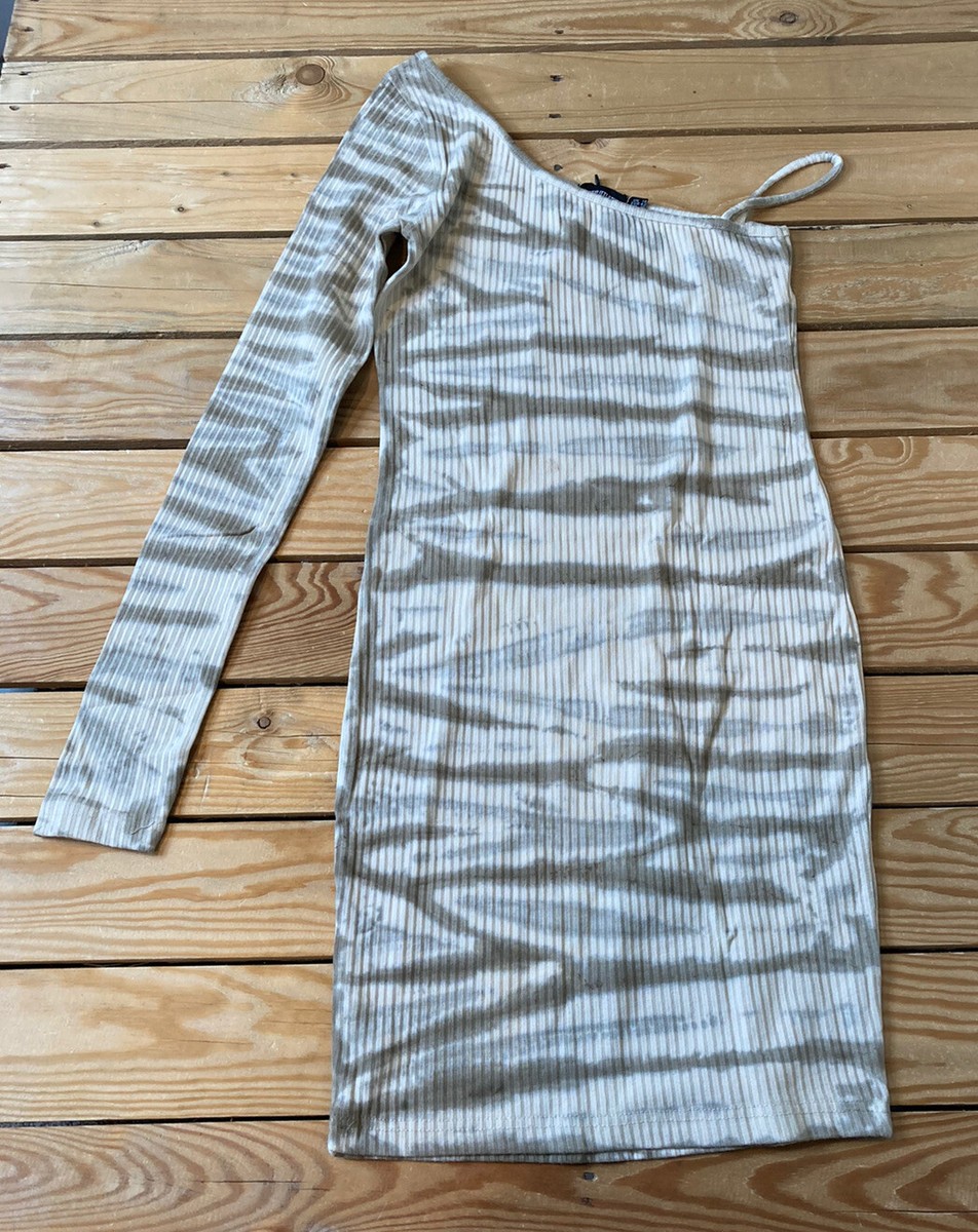 pretty little thing NWT women's one sleeve ribbed bodycon dress Size 10  Beige A7 | eBay