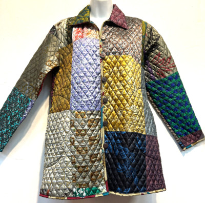 Nwt SACRED THREADS hippy boho patch pocket poly silk JACKET COAT TOP L Free ship