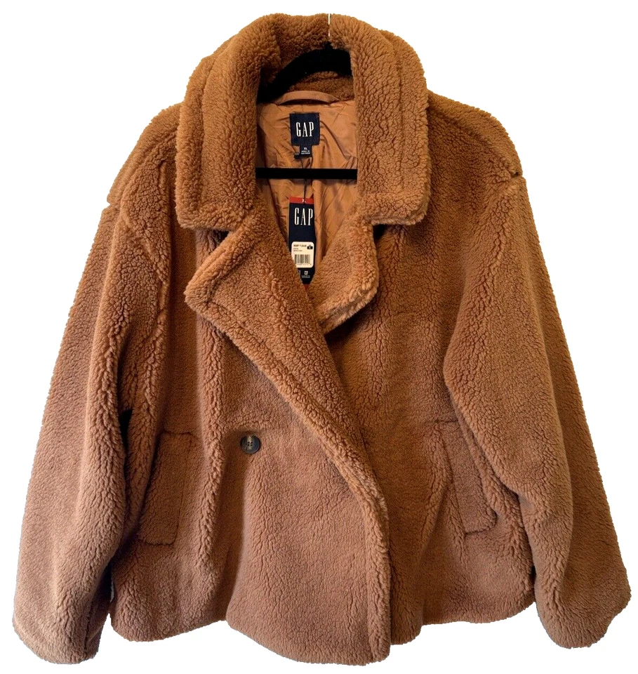 Chaqueta GAP Para Mujer Sherpa Marrón X Grande XL Cierre de Botones Bolsillos Forrada Foto 3 de 4
