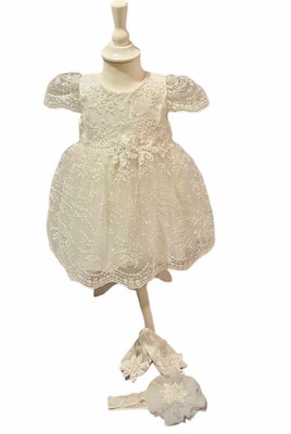 Taufkleid Gr. 74 6-9 Monate Schuhe Stirnband Kleid Taufe Taufoutfit Partykleid