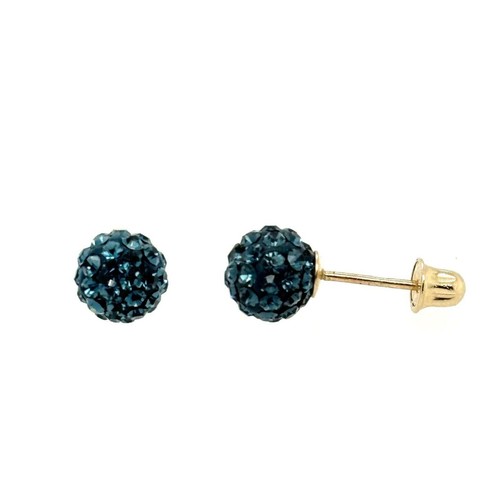 14K Yellow Gold Round Crystal Ball Screw Back Stud Earrings 10 mm - Picture 7 of 27