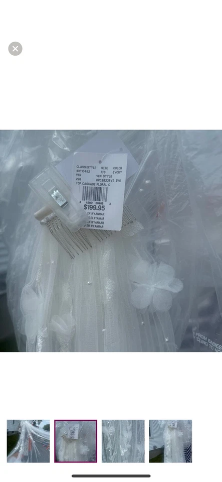 Velo de Boda Largo Catedral Tul con Lentejuelas Encaje Blanco 120" con Peine de Pelo *NUEVO CON ETIQUETAS* Foto 4 de 4