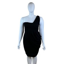 Fashion to Figure One Shoulder Black Dress Womens Draped Knee-Length Size 1X