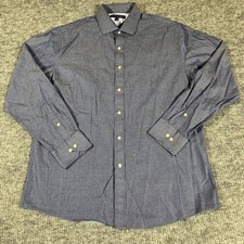 Tommy Hilfiger Dress Shirt Mens 17 Blue Polka Dot Long Sleeve Button Up Cotton