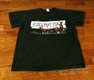 Keya Women's Medium Vintage T-Shirt Catch More Fish Green Fishing