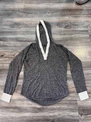 Smartwool Shadow Pine Henley Hoodie Sweater Merino Wool Blend Gray Cream Small