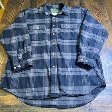 Field Stream Mens XL Gray Black Plaid Cotton Flannel Button Down Shirt vintage