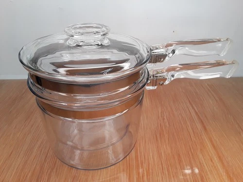 Vintage Pyrex Flameware 1.5 Qt Double Boiler 6283 with Pyrex Glass Lid