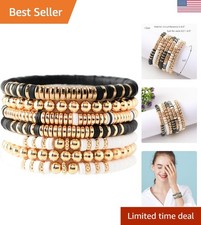 Elastic Stretch Gold Plated Heishi Clay Bracelets Set Perfect for Layering