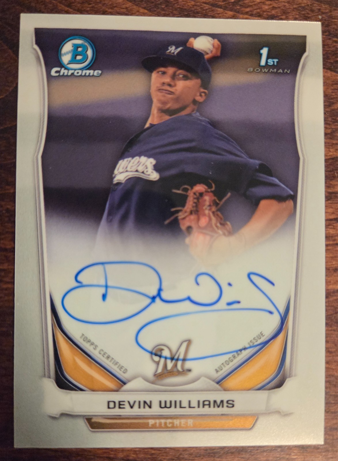 2014 Bowman Chrome Devin Williams Auto 1st Bowman Brewers/Mets #BCAP-DWI