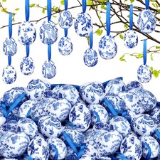 36 Pcs Easter Hanging Egg Ornament Blue and White Egg Hanging Tree Decoration...