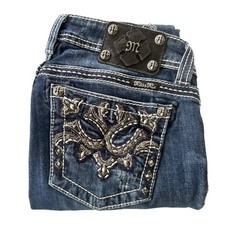 Miss Me Jeans Women's Size 27 Bootcut Dark Wash Embellished Pockets Grunge Boho