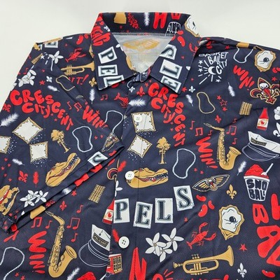 New Orleans Pelicans  XL Men NBA Crescent City Graphic Hawaiian Button Down A79