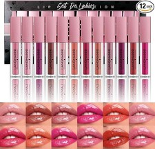 LANGMANNI 12Pcs Lip gloss Collection Makeup Set,Shiny Smooth Soft Liquid Lip Glo