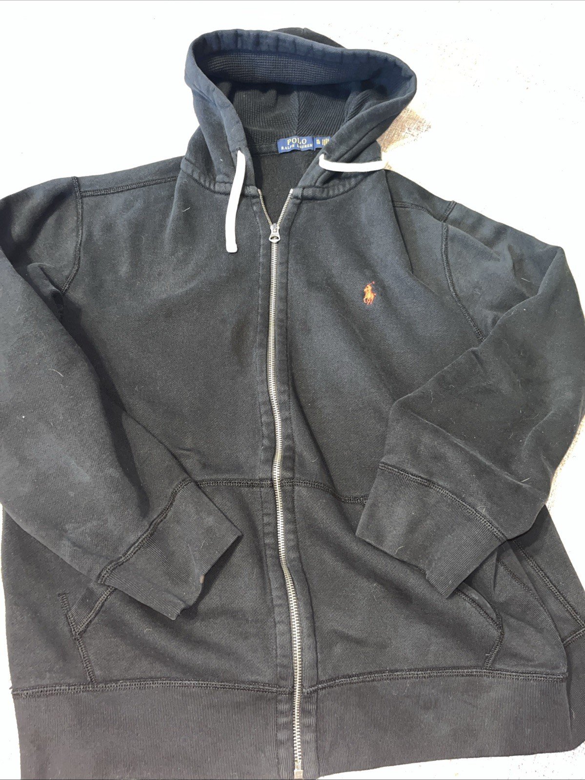 Vintage Polo Ralph Lauren Hoodie Men XL Black Full Zip Y2K Hooded Sweatshirt