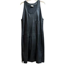 Mario Valentino Size 44 Black Leather Sleeveless Dress